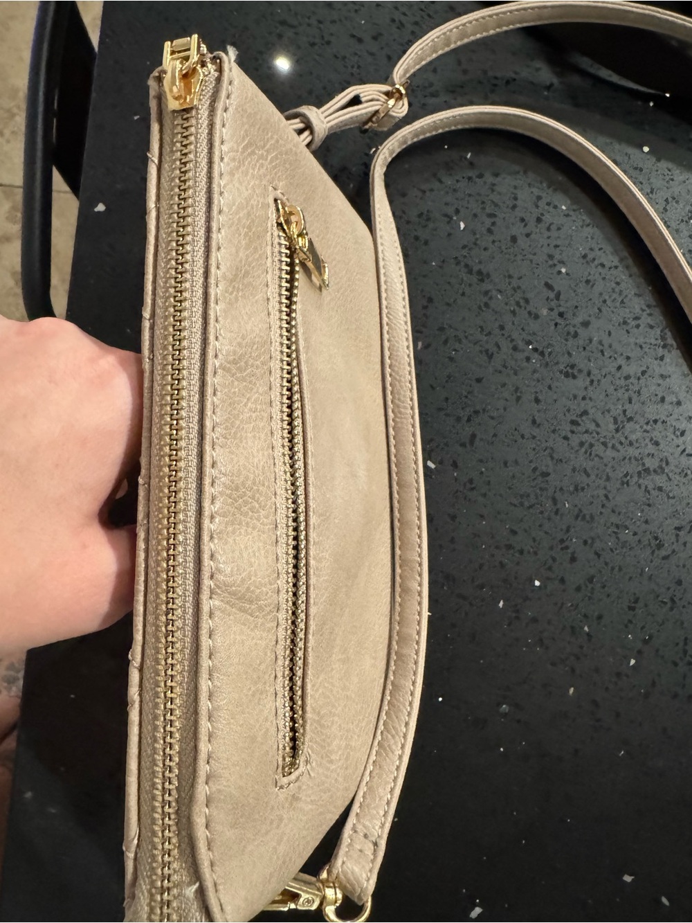 Target Taupe Crossbody Bag with Gold Hardware